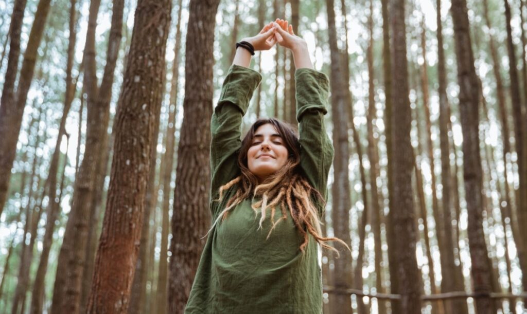 girl nasal breathing in nature